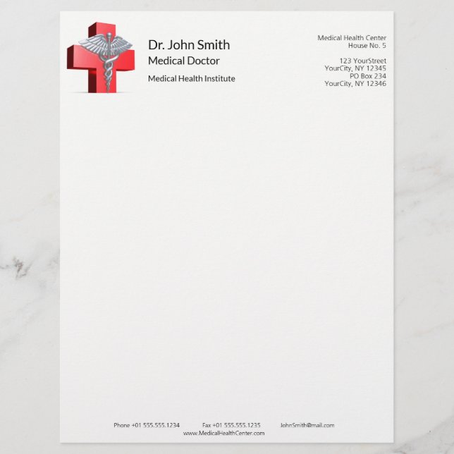 En-tête De Lettre Silver Médicale 3D Caduceus Croix Rouge (Devant)