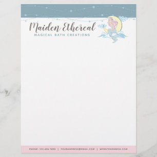 En-tête De Lettre Siren Mermaid Moon & Stars Mystique Cheveux Rose S