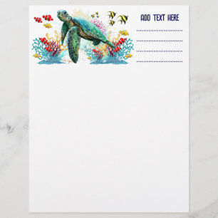 En-tête De Lettre Style d'aquarelle sous-marine de tortue marine