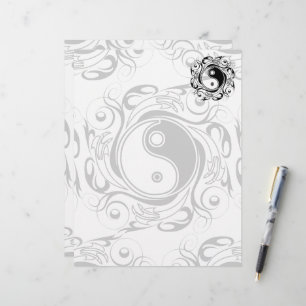 En-tête De Lettre Symbole Yin & Yang Tatouage Noir et Blanc