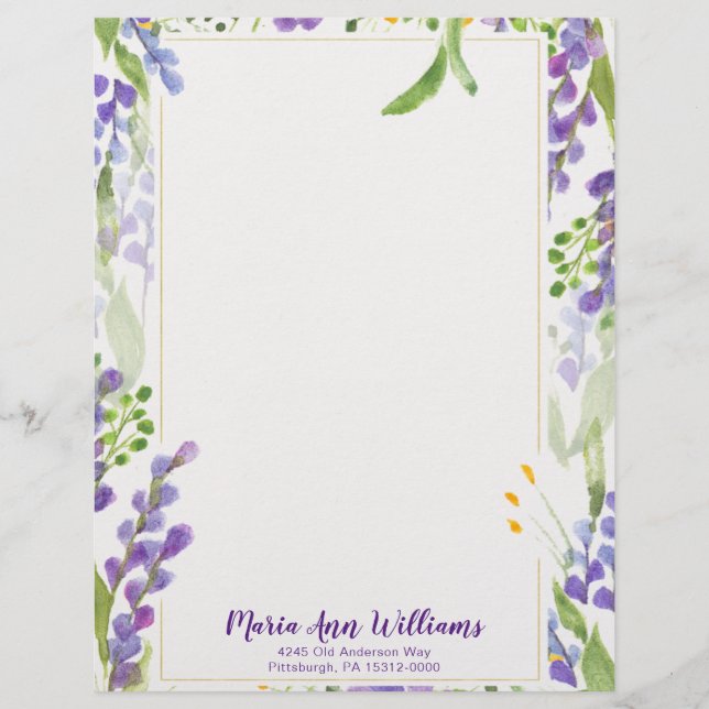 En-tête De Lettre Tête de lettre personnalisée de la lavande aquarel (Devant)