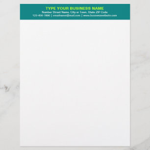 En-tête De Lettre Textes Turquoises alignés au centre, Titre vert d