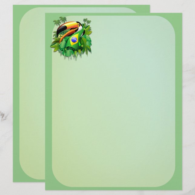 En-tête De Lettre Toco Toucan avec drapeau brésilien (Devant / Derrière)
