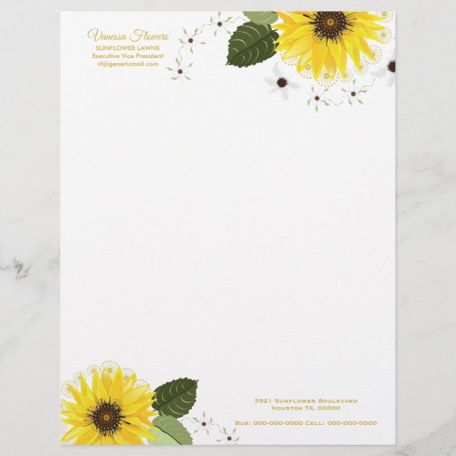 En-tête De Lettre Tournesol Jaune Pays Floral (Devant)