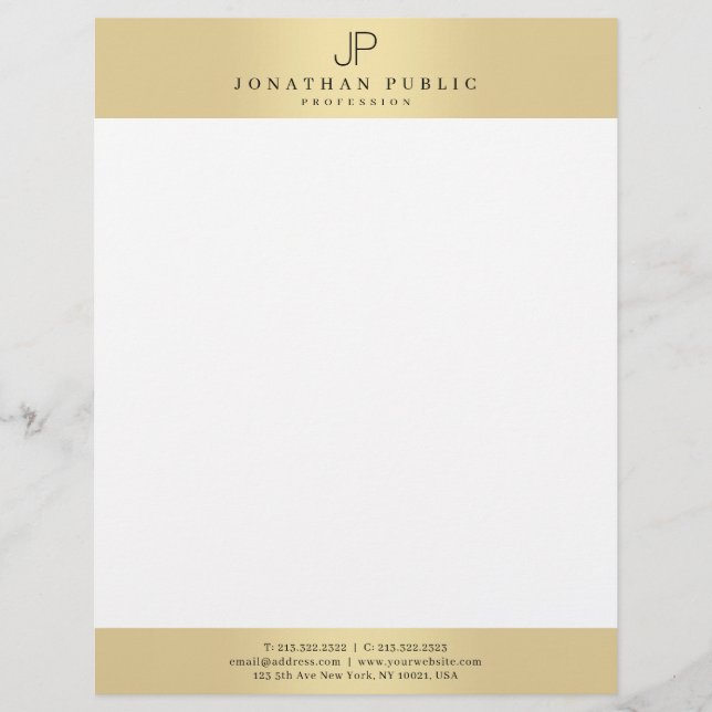 En-tête De Lettre Trendy Elegant Monogram Modern Glamour Faux Gold (Devant)