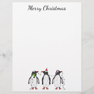 En-tête De Lettre Trois Pingouins Festifs De Noël Avec Texte Personn