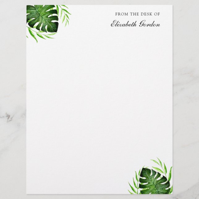 En-tête De Lettre Tropical Feuille Jungle Script Personnalisé Chic (Devant)