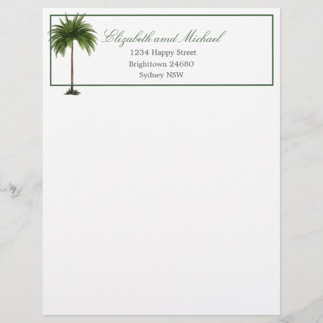 En-tête De Lettre Tropical Palm Tree Green Mariage élégant (Devant)