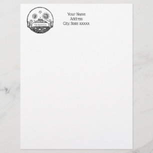 En-tête De Lettre Vintage Sun Moon Stars Océan Planète Terre Dessin