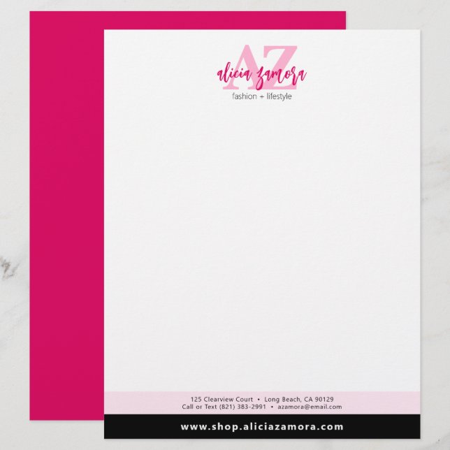 En-tête De Lettre Viva Modern Magenta Bold Chic élégant rose Personn (Devant / Derrière)