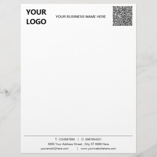 En-tête De Lettre Votre logo d'entreprise et votre code QR - Exemple (Devant)