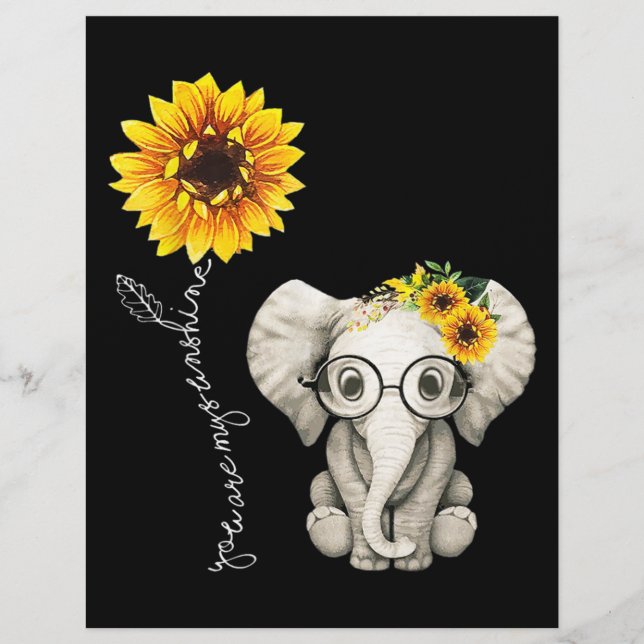 En-tête De Lettre Vous Êtes Mon Sunshine Hippie Sunflower Elephant (Devant)
