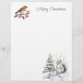 En-tête De Lettre Winter Red Robin Squirrel Christmas  Letterhead