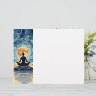 En-tête De Lettre Yoga Méditation Ciel Nocturne Étoilé Lune Plage Oc