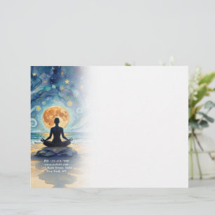 En-tête De Lettre Yoga Méditation Ciel Nocturne Étoilé Lune Plage Oc