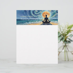 En-tête De Lettre Yoga Méditation Ciel Nocturne Étoilé Lune Plage Oc
