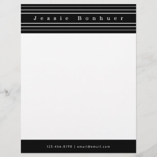 En-tête De Lettre Your Custom Text & Modern Stripes Black & White