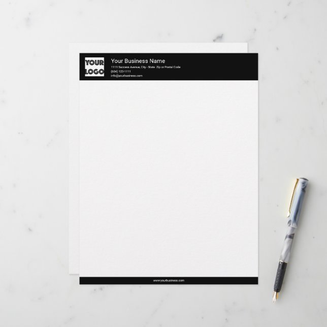 En-tête De Lettre Your Logo Custom Business Black (Devant/Arrière en situation)