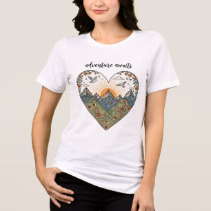 En Tri-matière Adventure Await Mountain Heart T-shirt Design - B