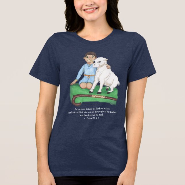 En Tri-matière Berger garçon et agneau psaume chrétien T-shirt (Recto)