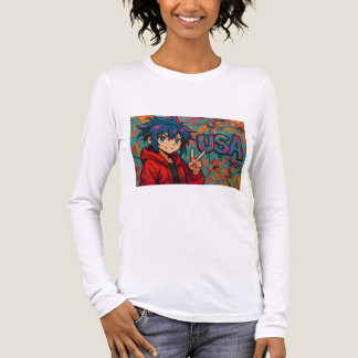 En Tri-matière Bold Red Anime USA Graphic T-Shirt