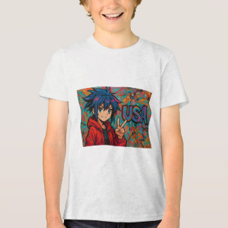 En Tri-matière Bold Red Anime USA Graphic T-Shirt