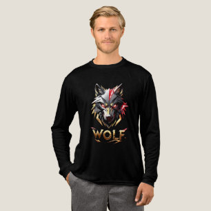 En Tri-matière Conception de T-shirt à tête de loup dorée et roug
