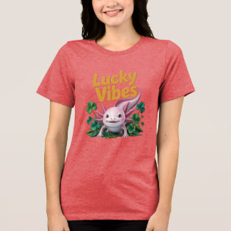En Tri-matière Conception de T-Shirt Rose Mignon Axolotl Lucky Vi