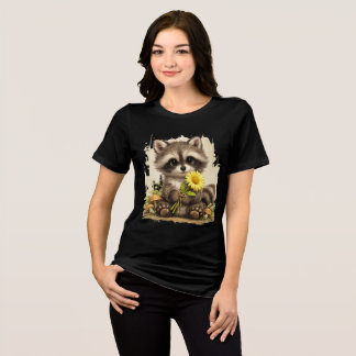 En Tri-matière Cute Raccoon Flower T-Shirt – Adorable Gift
