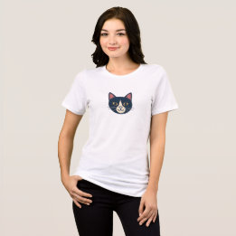 En Tri-matière Cute Smiling Cat Face Minimal Women’s T-Shirt