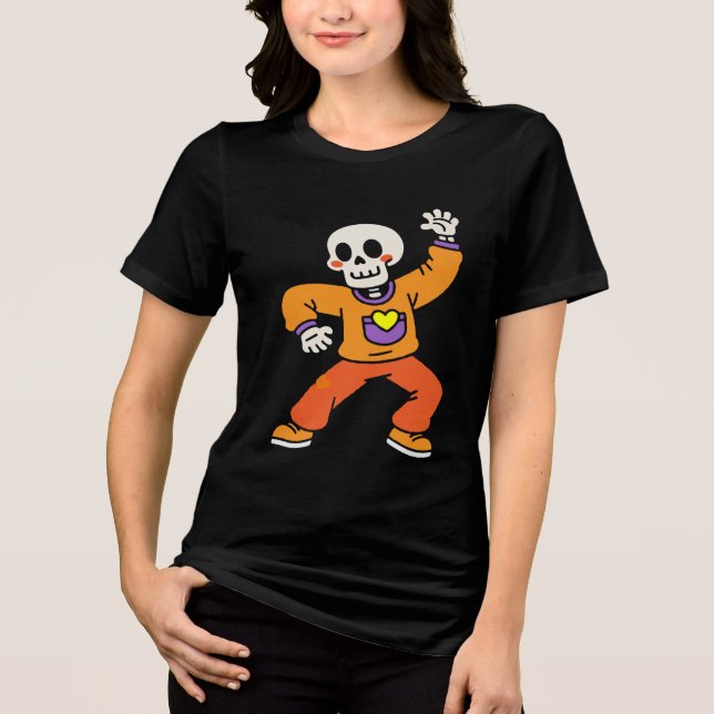 En Tri-matière Dancing Skeleton Drôle Halloween T-shirt crâne (Recto)