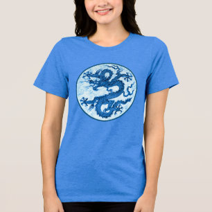 En Tri-matière Dragon chinois, T-shirt bleu et blanc Indigo
