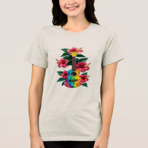 En Tri-matière Fleur Ukulele Guitare T-Shirt rond Cou court