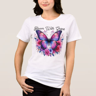 En Tri-matière Fleurir avec grâce papillon floral femmes T-Shirt