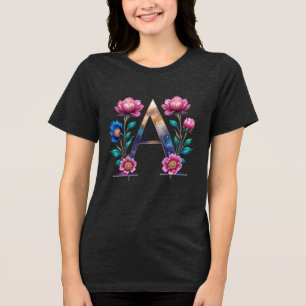 En Tri-matière Floral Elégant Un T-shirt initial pour elle
