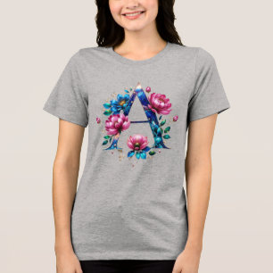 En Tri-matière Floral Elégant Un T-shirt initial pour elle