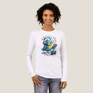 En Tri-matière Joli T-Shirt Musical Oiseau Bleu Manches Longues B