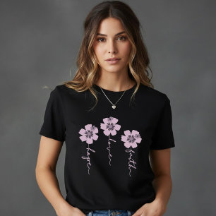 En Tri-matière Joli T-Shirt noir avec fleur de pissenlit/lavande