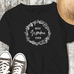 En Tri-matière Meilleur T-shirt noir Grandma jamais Flower Wreath