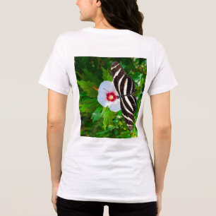 En Tri-matière Papillon zébrée sur un T-shirt rouge Hibiscus