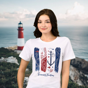 En Tri-matière T-shirt Ancre nautique, Vagues océaniques côtières
