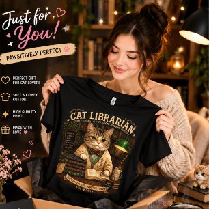 En Tri-matière T-Shirt Bibliothécaire Félin Chemise de Chat Ama