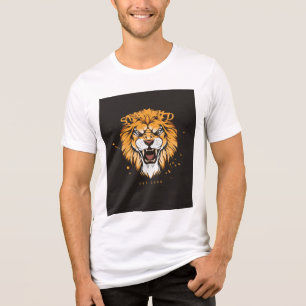 En Tri-matière t-shirt blanc demi-manches avec motif lion