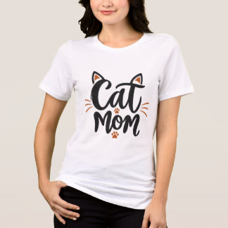 En Tri-matière T-shirt Chat Maman – Typographie Élégante Féminine