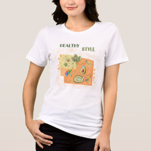 En Tri-matière T-shirt de nourriture saine avec inscription amusa