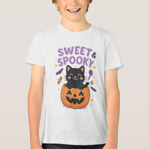 En Tri-matière T-shirt Éffrayant et sucré Chat noir Halloween