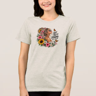 En Tri-matière T-shirt femme floral tournesol et papillons vintag