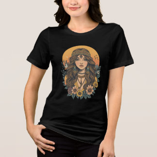 En Tri-matière T-Shirt Fille Boho | Style Floral Vintage Esthétiq