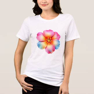 En Tri-matière T-Shirt floral rouge, rose, jaune, bleu pour femme
