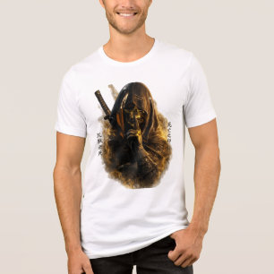 En Tri-matière T-Shirt Graphique Assassin Crâne de Samouraï Doré